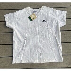 Y2K Adidas Women V Neck Tee White L Deadstock 1998 Minimal Logo